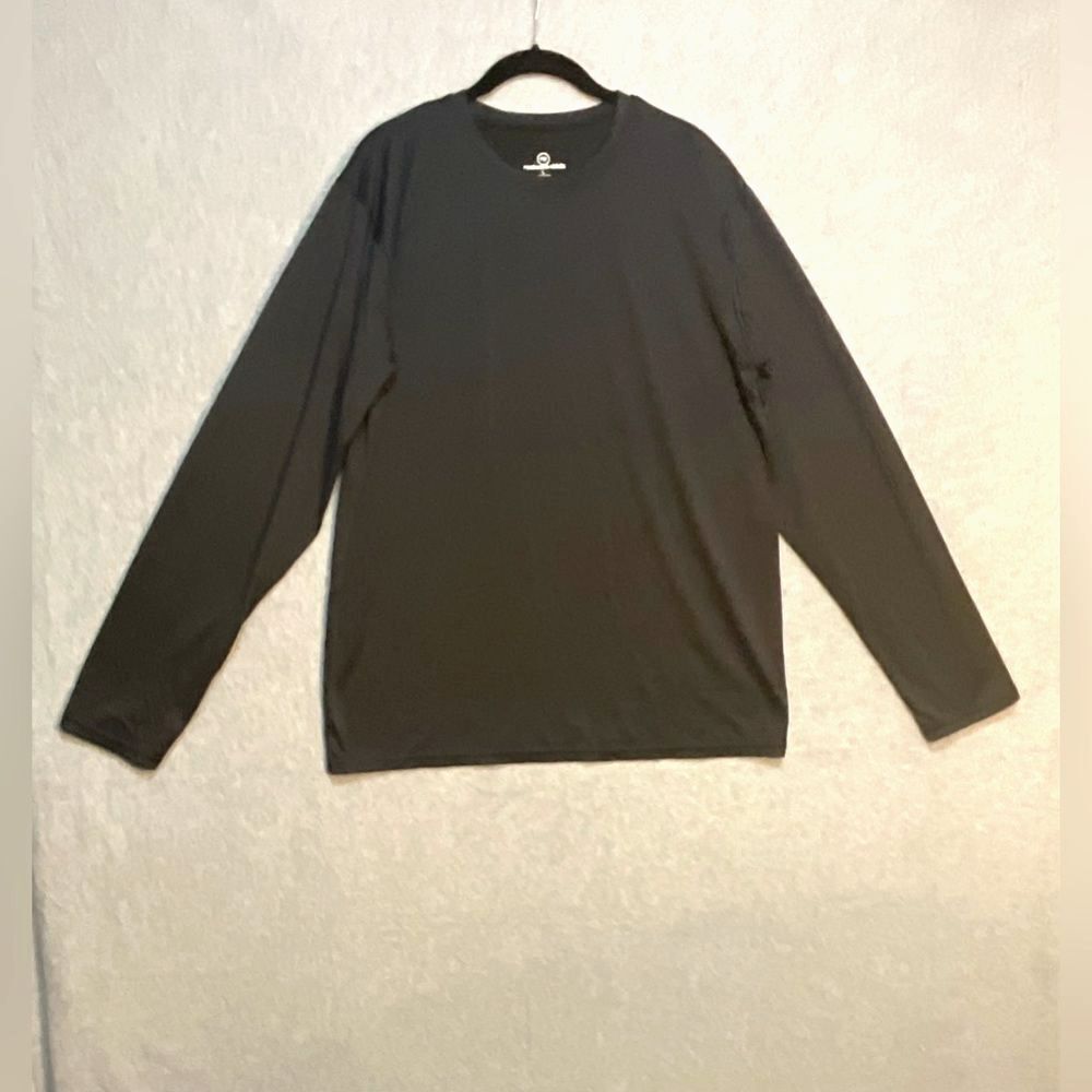 Real Essentials Black Performance Long Sleeve Shirt Large L Spandex Athletic Gym